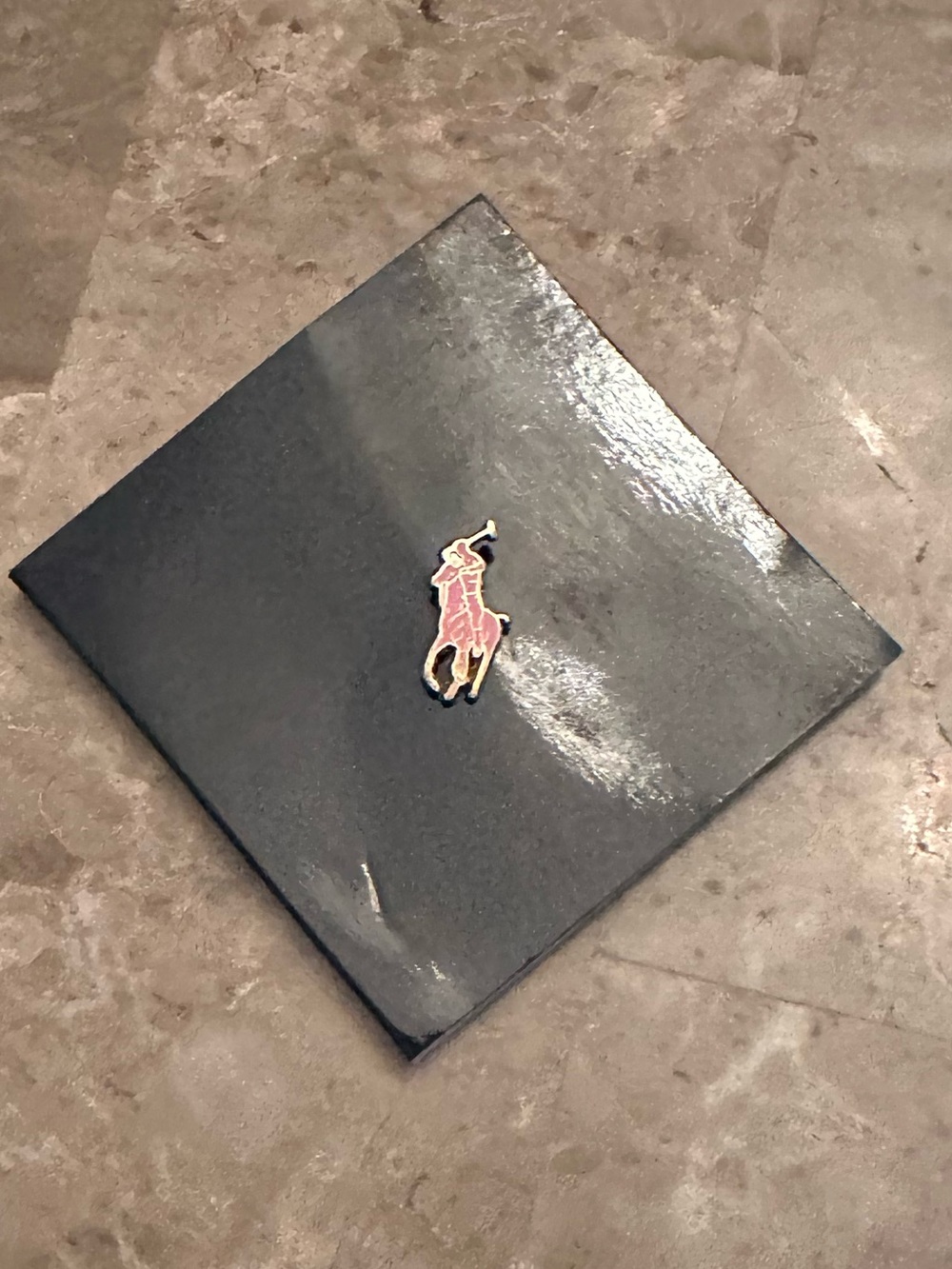 Ralph Lauren Pink and Gold Polo Player Enamel Breast Cancer Pin Carded